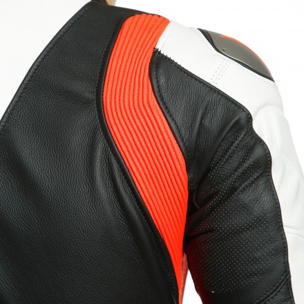 Tuta moto in pelle, intera. Dainese - Laguna Seca D1 1PC PERF SUIT -  Nero/Bianco/Fluo Rosso